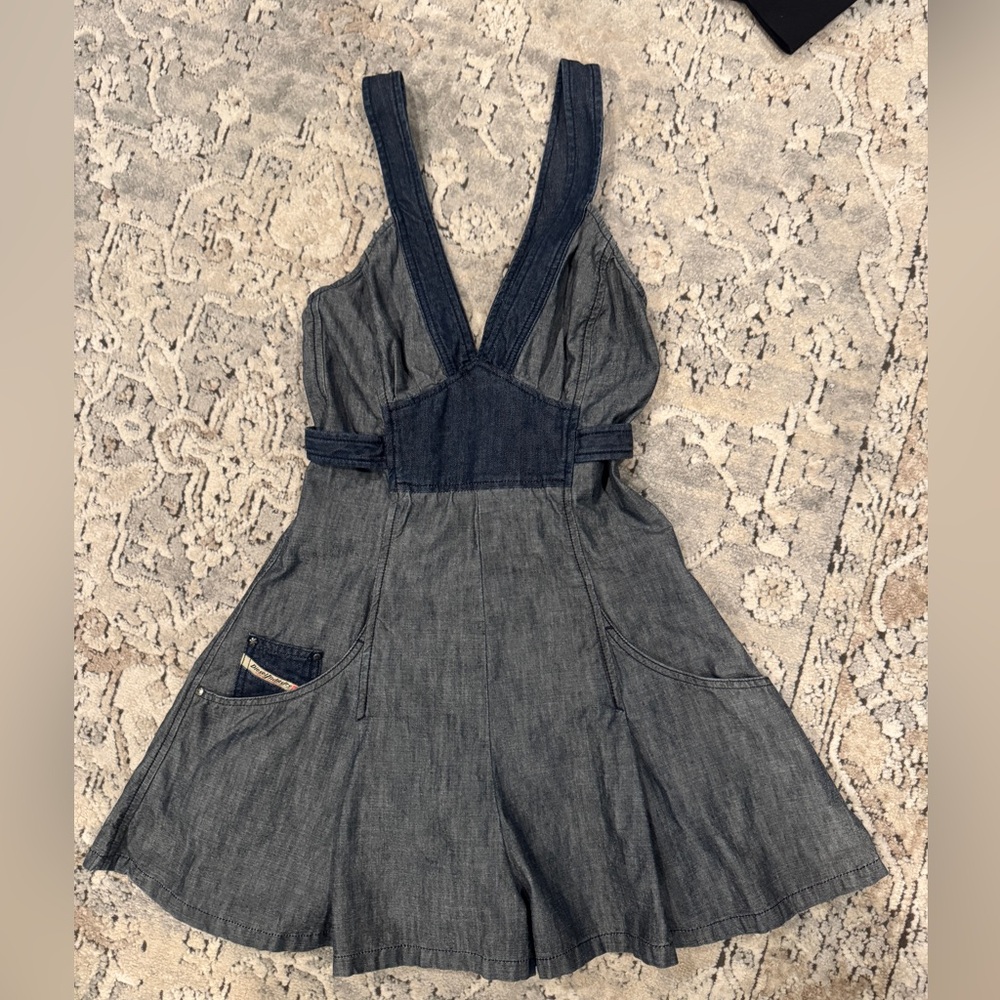 EUC DIESEL VINTAGE denim tactical jumper dress with snap up back blue jean small